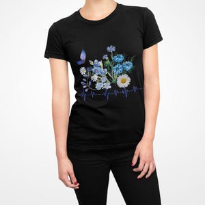Blue Flower Bouquet Shirt, Flower Lover Shirt, Retro Floral Shirt, Flower Shirt, Plant Ladies Shirt, Gift for Nature Lover image 4