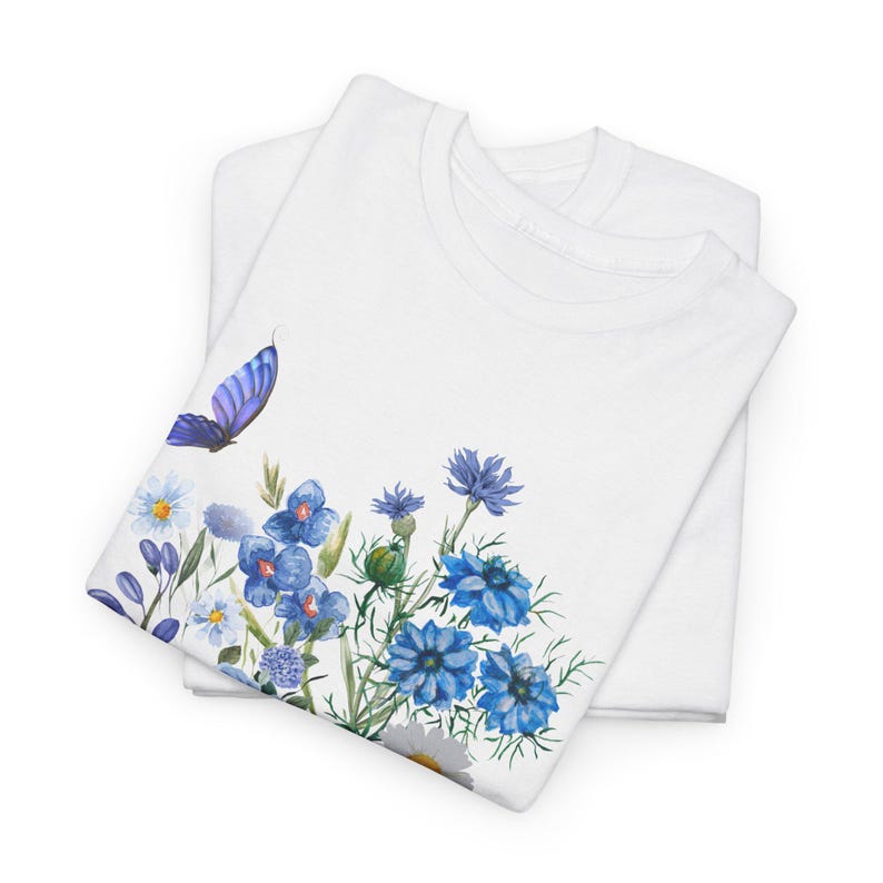 Blue Flower Bouquet Shirt, Flower Lover Shirt, Retro Floral Shirt, Flower Shirt, Plant Ladies Shirt, Gift for Nature Lover image 6