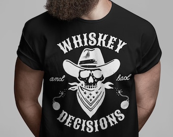 Whiskey and Bad Decisions T-Shirt – Funny Drinking Tee for Whiskey Lovers, Bourbon Fans and Party Nights – Premium Unisex T-shirt