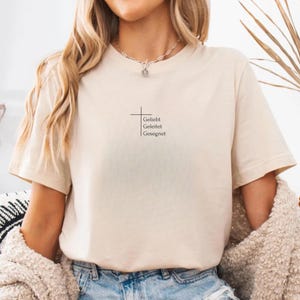 Christian T-Shirt &quot;Loved Guided Blessed&quot; with Cross | Minimalist Faith Shirt | Gift Idea for Christians and Spiritual People