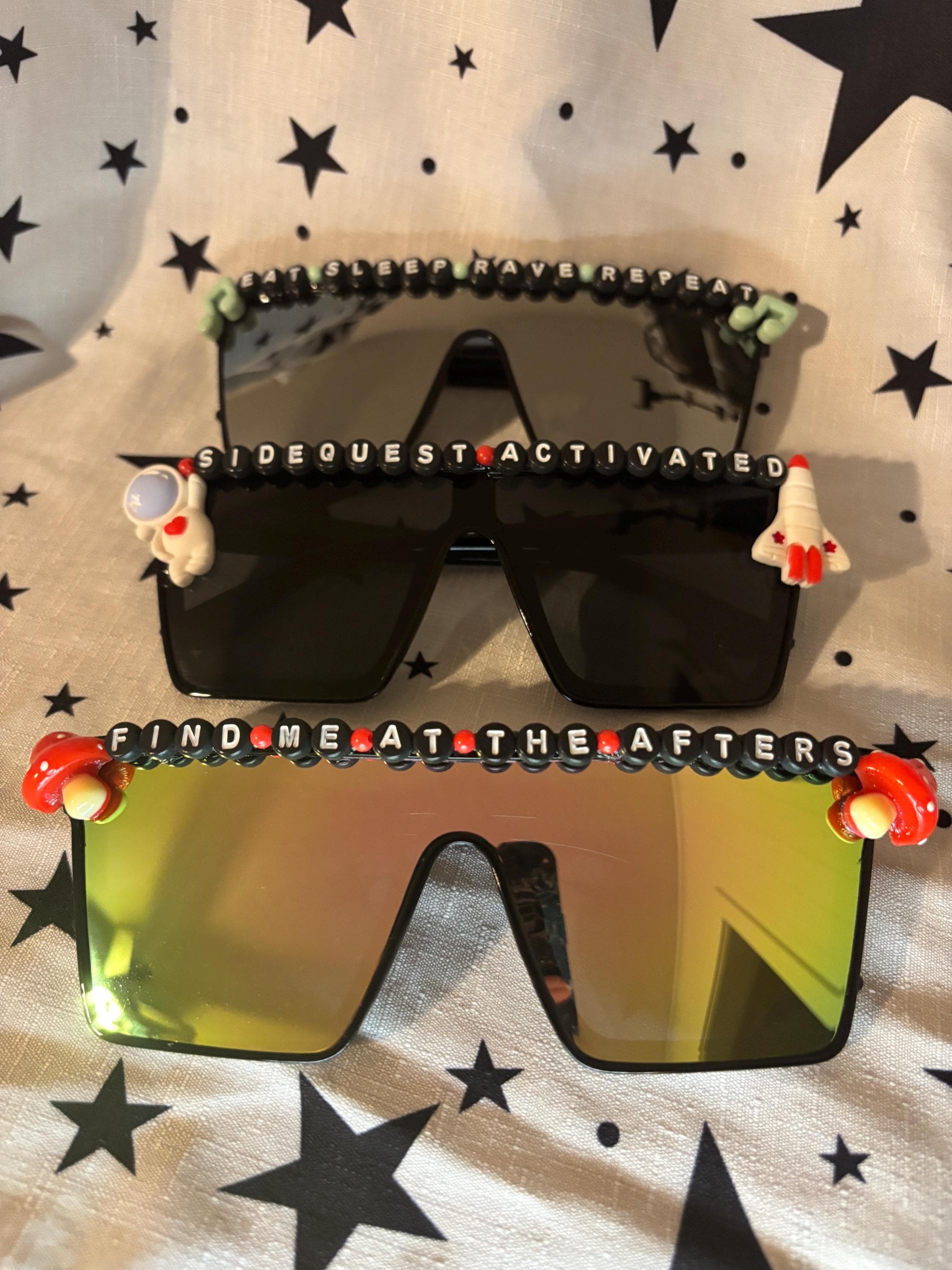 Custom Mirrored Rave Glasses Festival Party Afters Side Quest One of a ...