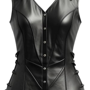 Women Biker Motorcycle Club black Real Leather Vest