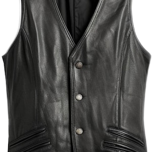 Men Black Classic Vintage Real Leather Vest