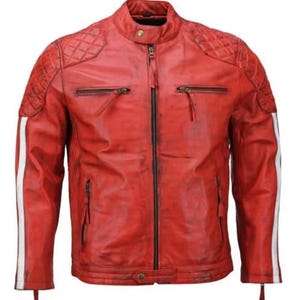 Men&#39;s Vintage Red Motorcycle Leather Jacket