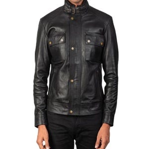 Men&#39;s Distressed Black and Green Leather Biker Jacket