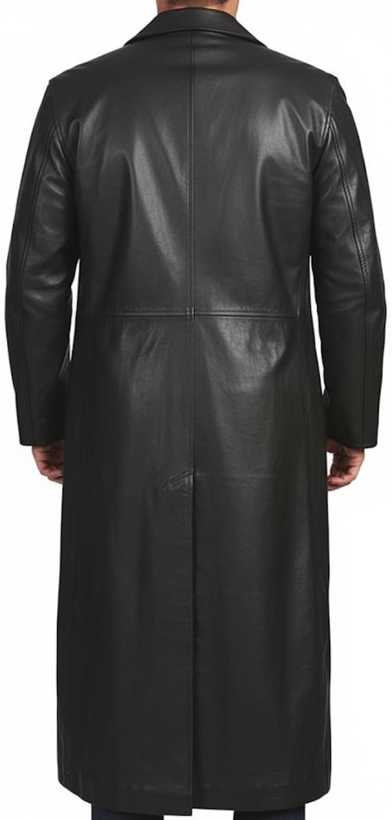 メンズ ブラックレザー ダスターコート ウエスタン カウボーイスタイル