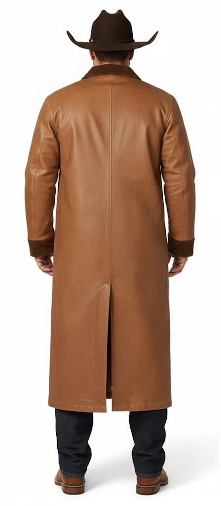 メンズ ブラックレザー ダスターコート ウエスタン カウボーイスタイル