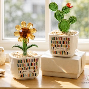 Pot de fleur en verre pour professeur, cadeau pour professeur, cadeau floral pour bibliothécaire livresques, cadeau pour amateur de livres, déco bibliothèque étagère, cadeau ver de livre, décoration d'intérieur pour lecteur