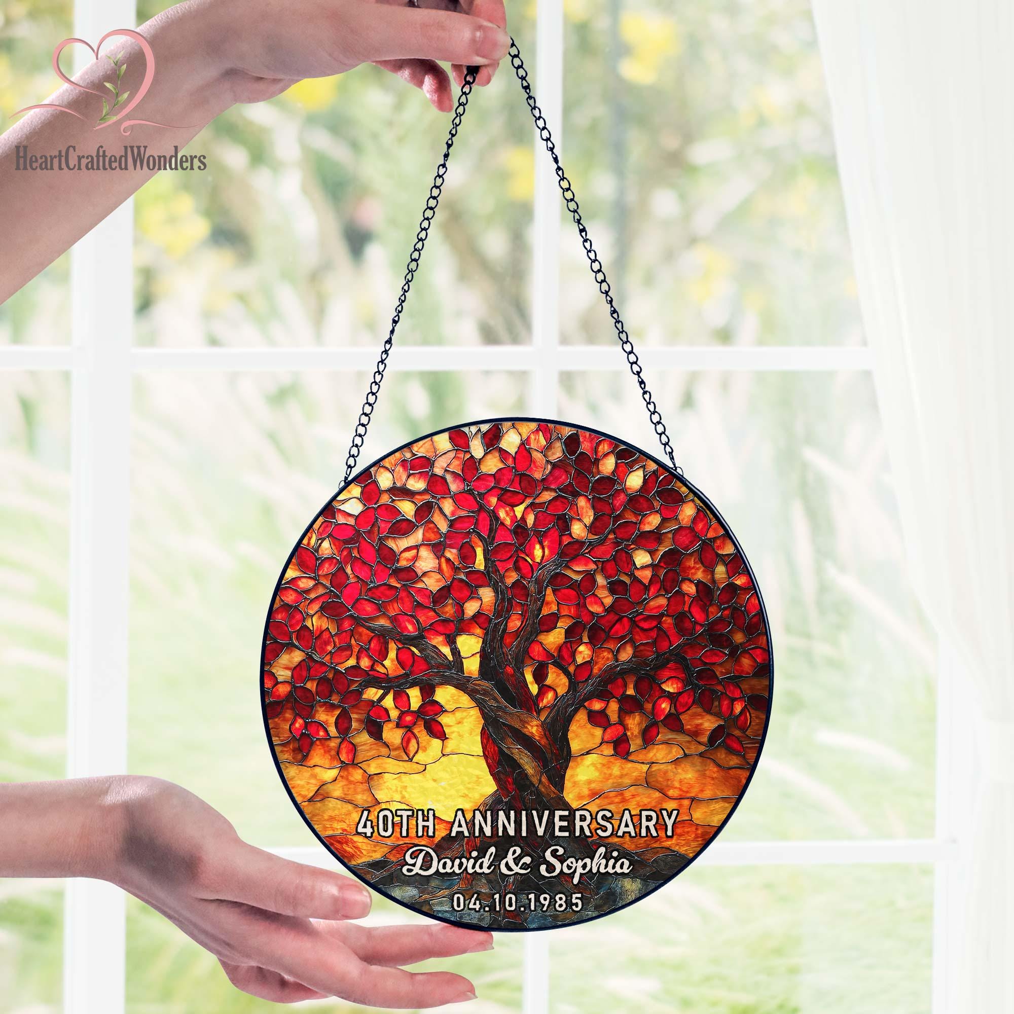 Personalized 40th Wedding Anniversary Glass Suncatcher, Ruby Wedding ...