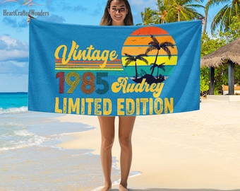 40th Birthday Retro Beach Towel, 50th Birthday Gift, Custom Age Birthday Beach Towel, 40th Birthday Party, 1985 Vintage Birthday Gift, Retro