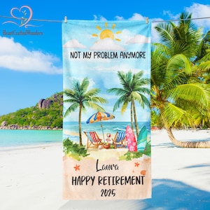 Retirement Beach Towel, Summer Beach Gift For Retired, Retirement Trip, Retirement Party, Tropical Towel, Gift For Retiree, Retirement Gift