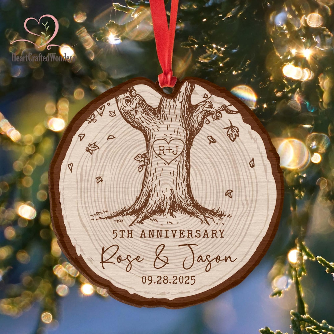 Custom Anniversary Wood Ornament, 5th Anniversary Christmas Ornament ...