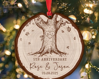 Custom Anniversary Wood Ornament, 5th Anniversary Christmas Ornament, Anniversary Gift For Couple, 5th Anniversary Ornament, Wedding Gift