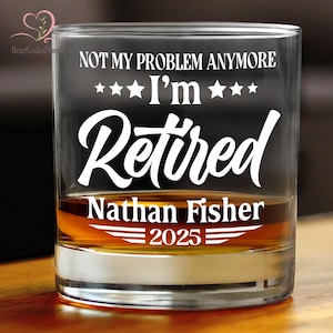 Retirement Whiskey Glass, Retirement Gifts For Men, Dad Retirement Glass, Gift For Retirement, Personalized Retired Rock Glass,Retired Glass