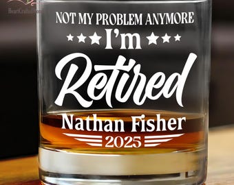 Retirement Whiskey Glass, Retirement Gifts For Men, Dad Retirement Glass, Gift For Retirement, Personalized Retired Rock Glass,Retired Glass