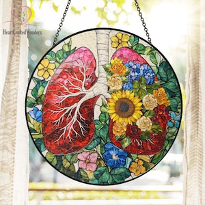Anatomical Lung Stained Glass,Floral Lungs,Window Gift for Nurse,Lung Acrylic Window Hanging, Respiratory Therapist Gift,Pulmonologist Gift