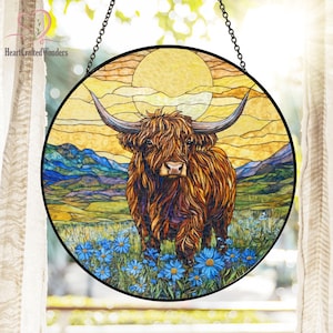 Highland Cow Glass Suncatcher, Highland Cow Suncatcher, Cow Window Hanging, Farm Animal Decor, Rustic Gift for Farmer, Farmhouse Decor
