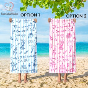Custom Birthday Beach Towel, Beach Coastal Birthday Party Favors, Beach Birthday Party, Summer Birthday Towel, 30th 40th 50th Birthday Gift