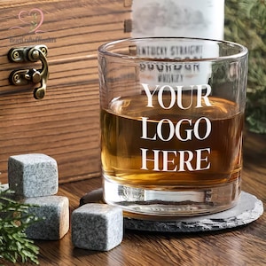 Custom Logo Whiskey Glass, Company Logo, Your Own Logo or Design - Etched Bourbon Scotch Glass - Gifts for Him, Gifts For Employees