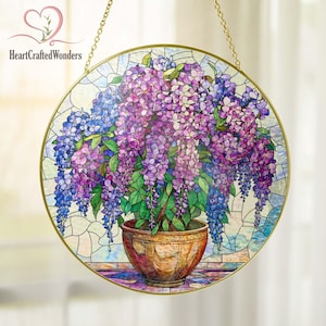Wisteria Window Decor, Floral Stained Glass, Purple Suncatcher, Mother&#39;s Day Gift For Mom, Grandma, Window Sun Catcher, Wisteria Gift Idea