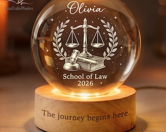 Personalized Lawyer Crystal Ball Night Light, Lawyer Gift, JD Judge LED Light, Law Student Gift, Attorney Gifts, Law School Graduation Gift