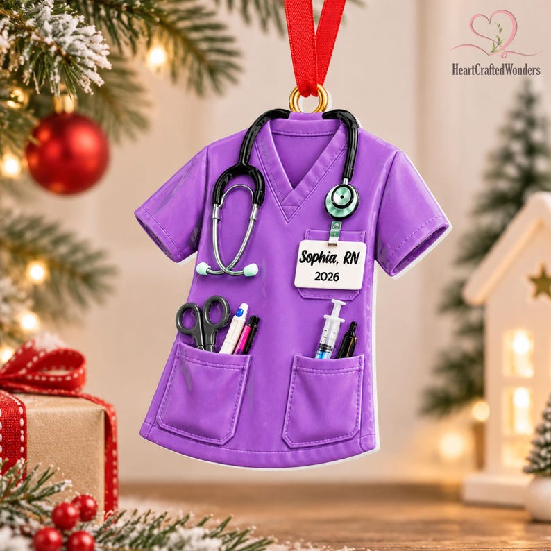 Personalized Nurse Scrubs Ornament, Nurse Christmas Ornament, 3D Relief ...