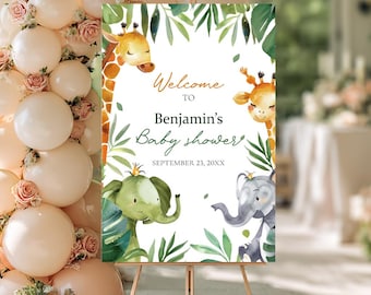 Safari Baby Shower Welcome Sign, Jungle Theme Baby Shower Decor, Personalized Animal Baby Shower Sign for Boy or Girl