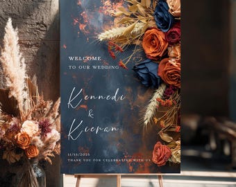 Navy Terracotta Wedding Welcome Sign, Rust Wedding Welcome Sign, Burnt Orange Wedding Sign