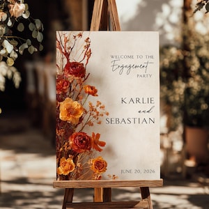 Burnt Orange Engagement Party Welcome Sign, Ranunculus Engagement Sign, Rust Floral Engagement Party, Fall Engagement