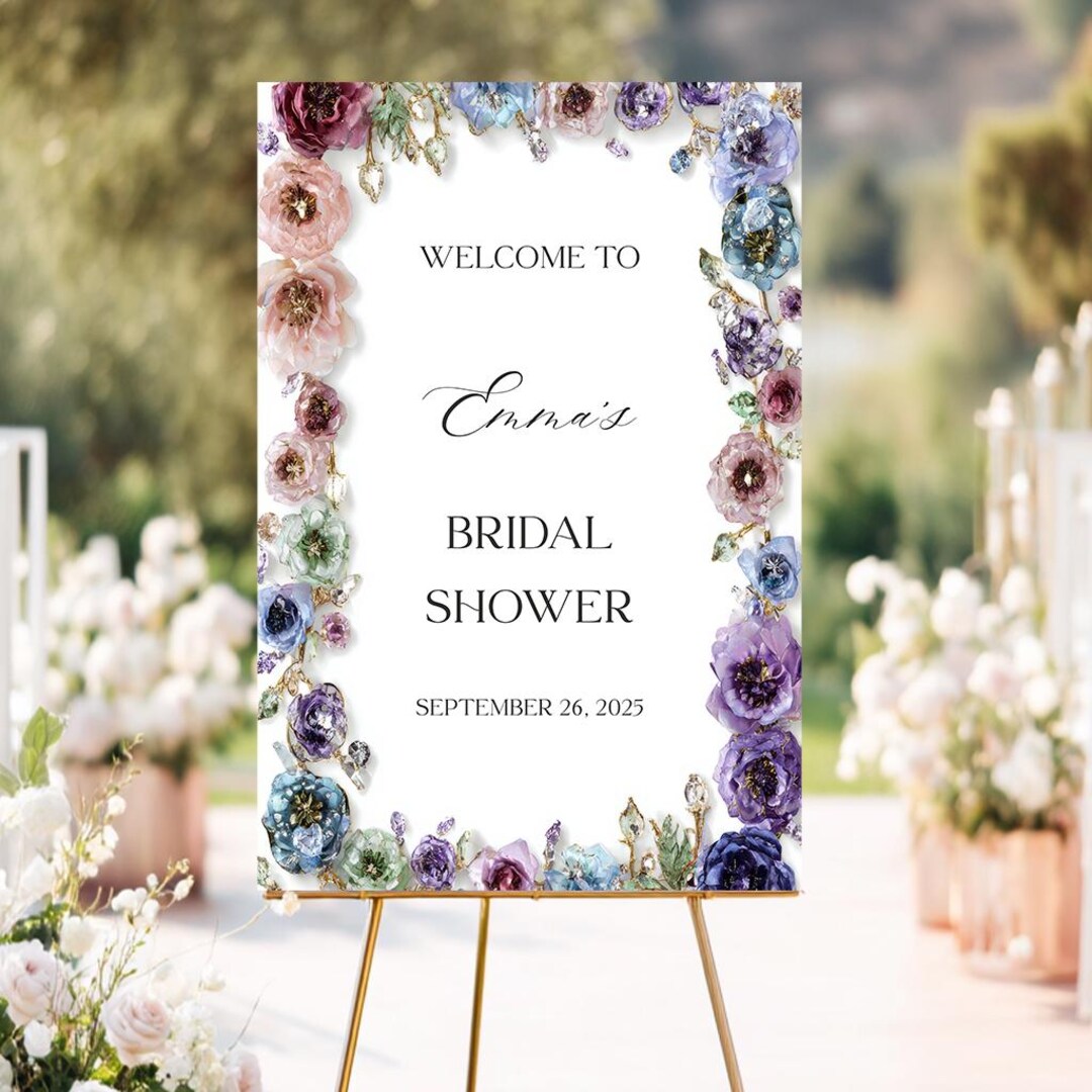 Purple Floral Bridal Shower Welcome Sign, Jewel Tone Party Decor - Etsy