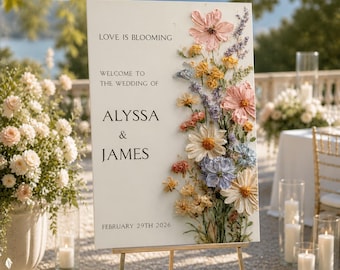 Love Is Blooming Welcome Sign, Wedding Welcome Sign Printed Wildflower Design, Spring Garden Wedding, Modern  Sign(Printed-not real flowers)
