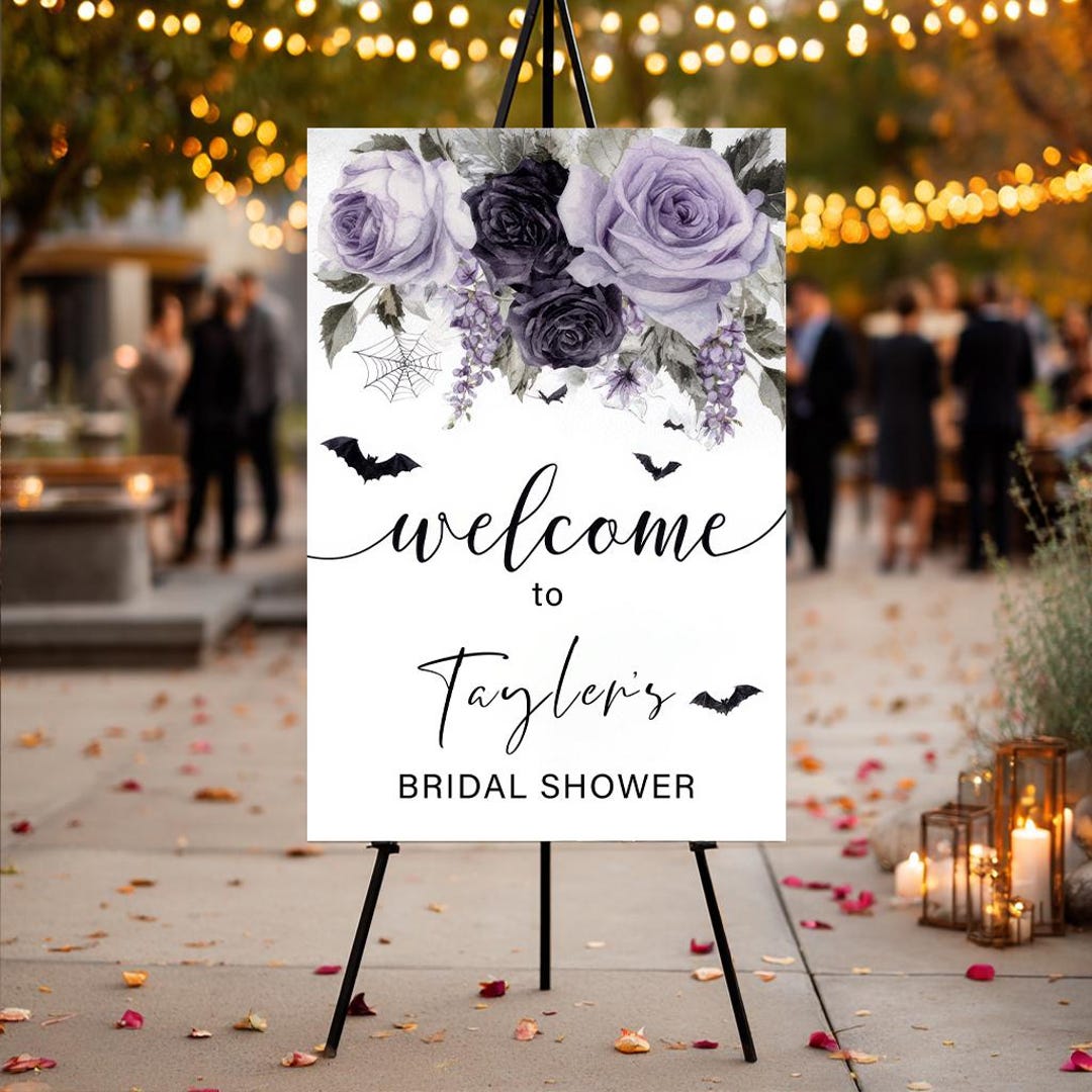Purple Gothic Bridal Shower Welcome Sign, Bat Theme - Etsy