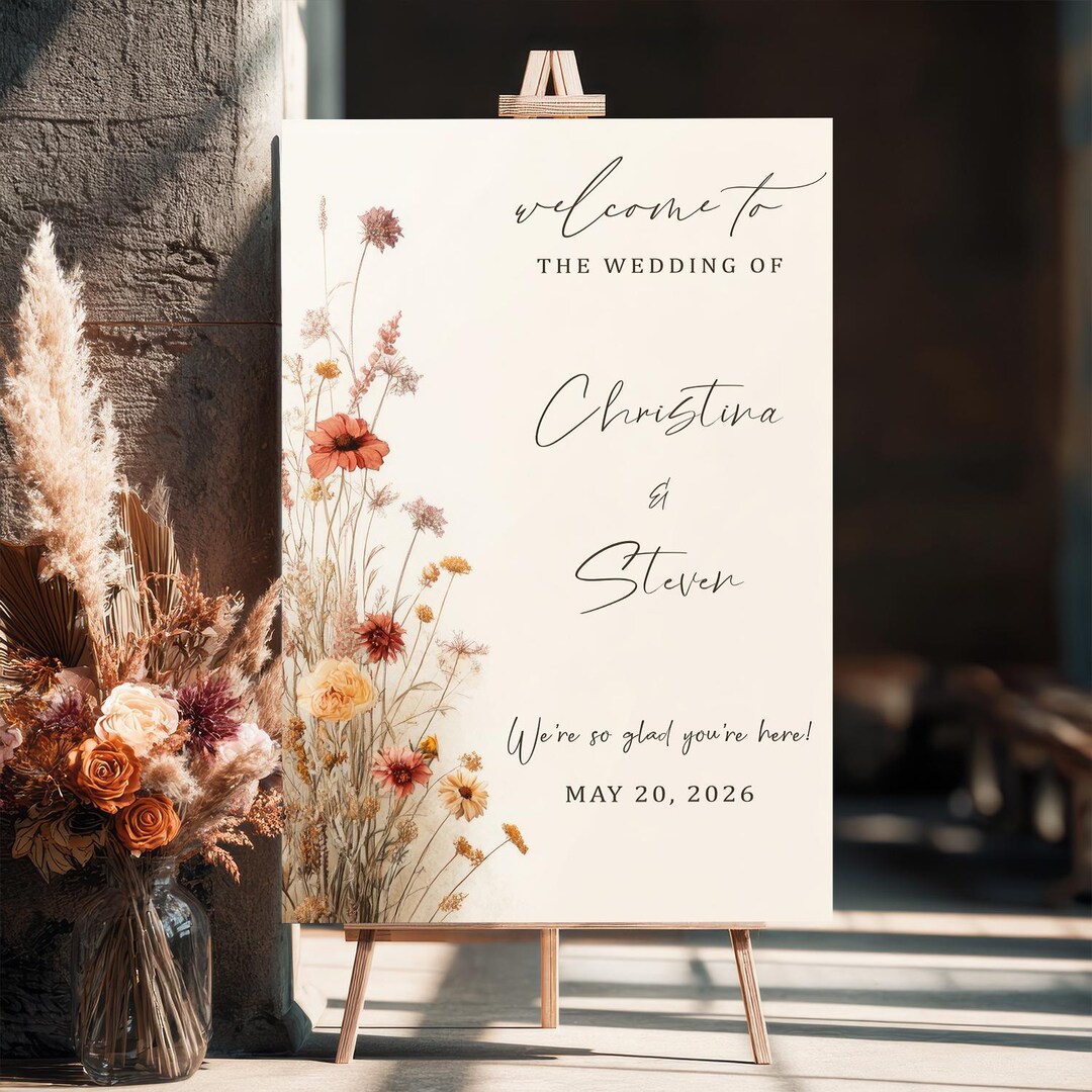 Boho Wedding Welcome Sign Terracotta Pampas Floral Rustic - Etsy