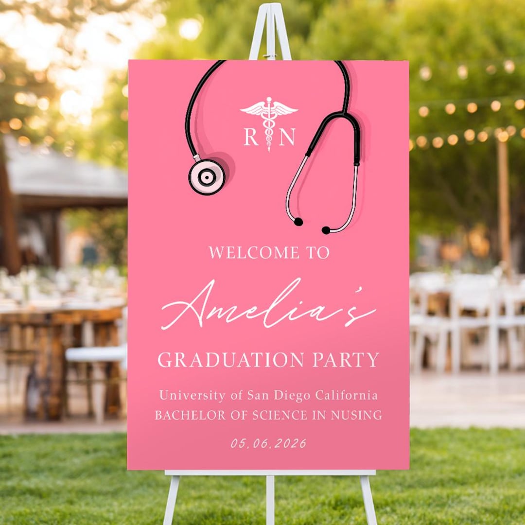Nursing Graduation Sign, RN Graduation Party Sign, BSN Grad Sign, Pink ...
