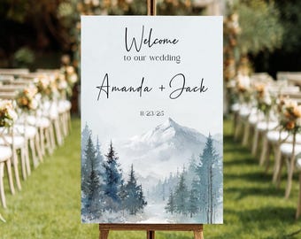 Mountain Wedding Welcome Sign, Winter Wedding Welcome, Destination Wedding Sign, Forest Wedding