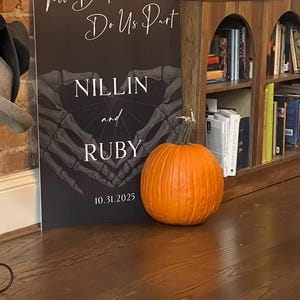 Halloween Skeleton Wedding Welcome Sign, Gothic Dark Wedding Sign for Ceremony or Reception, Till Death Do Us Part Sign