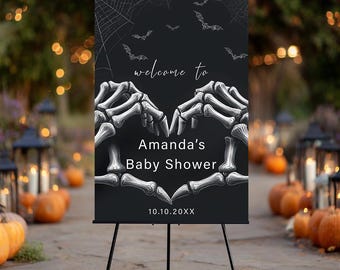 Skeleton Hands Baby Shower Welcome Sign, Gothic Halloween Baby Shower, Bat Baby Shower Sign, Spooky Baby Shower
