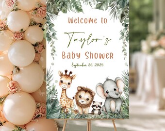 Greenery Safari Baby Shower Sign, Jungle Baby Welcome Board, Boho Animal Baby Decor, Personalized Neutral Baby Shower Sign