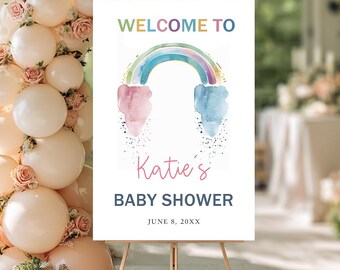 Pastel Rainbow Baby Shower Welcome Sign, Gender Neutral Baby Shower Sign, Personalized Baby Shower Decor