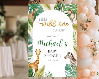 Safari Baby Shower Welcome Sign, Jungle Theme Baby Shower Decor, Wild One Baby Shower Sign for Boy or Girl