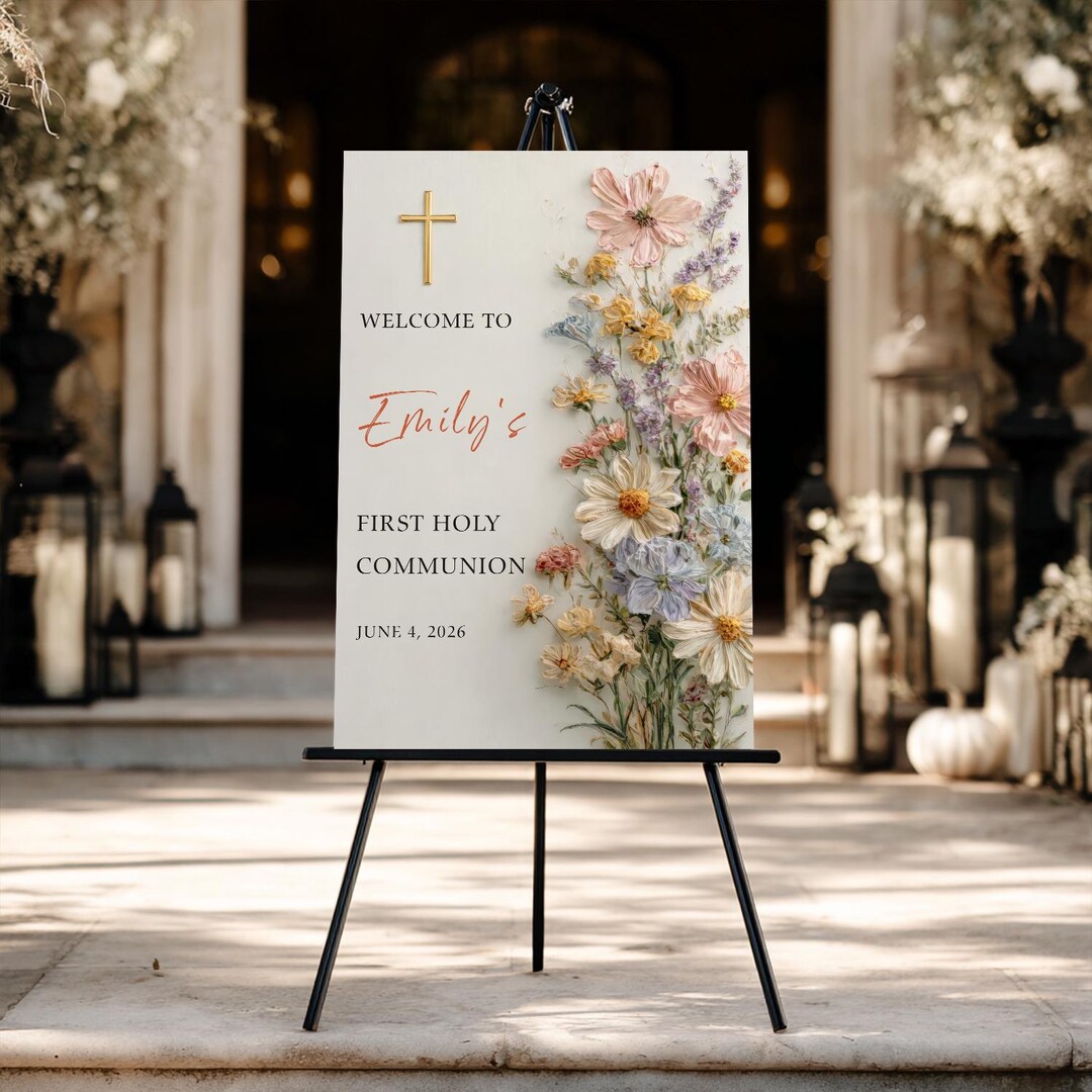 First Communion Welcome Sign First Communion Welcome Sign Holy Communion Welcome Sign Floral ...