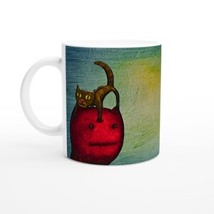 SILLY MONSTER and CAT hand drawn original art Ceramic coffee Mug gift