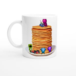 FUNNY MONSTER pancake BREAKFAST original art Ceramic coffee Mug cup