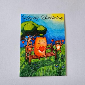 cute monster HAPPY BIRTHDAY CARD with envelope 5x7