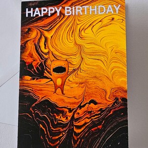 CARTÃO DE FELIZ ANIVERSÁRIO monstro com envelope 5x7