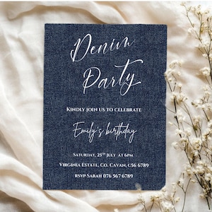 Editable Denim Birthday Party Invite, Cowgirl Invitation, Cowboy Invite Blue Jean Party Invitation, Blue Denim Party Invite, Birthday Evite