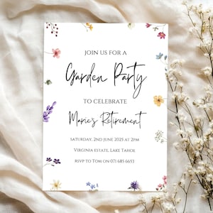 Editable Floral Garden Retirement Party Invitation, Retirement Party Evite, Female Retirement Invite, Wildflower Retirement Invitation