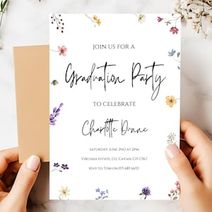 Graduation party invitation, digital graduation party Invitation, floral graduation invite, wildflower grad party invitation, grad party,
