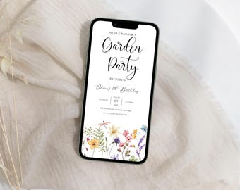 Floral Garden 18th Birthday Invitation, Wildflower Evite (Digital)