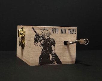 Final Fantasy VII FF7 Main Theme Music Box Hand Cranked, Wooden Engraved Handmade Vintage Gift